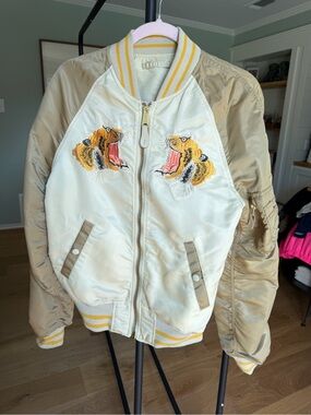 Alpha Industries Limited Edition Cream and Tan Tiger Embroidered Bomber Jacket